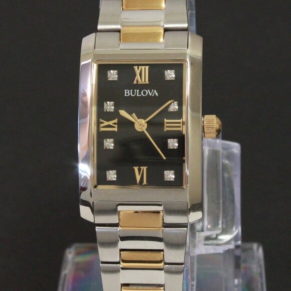Bulova Diamonds Collection Ladies Tank Watch Two Tone Diamond Indices 21mm - Picture 6 of 13